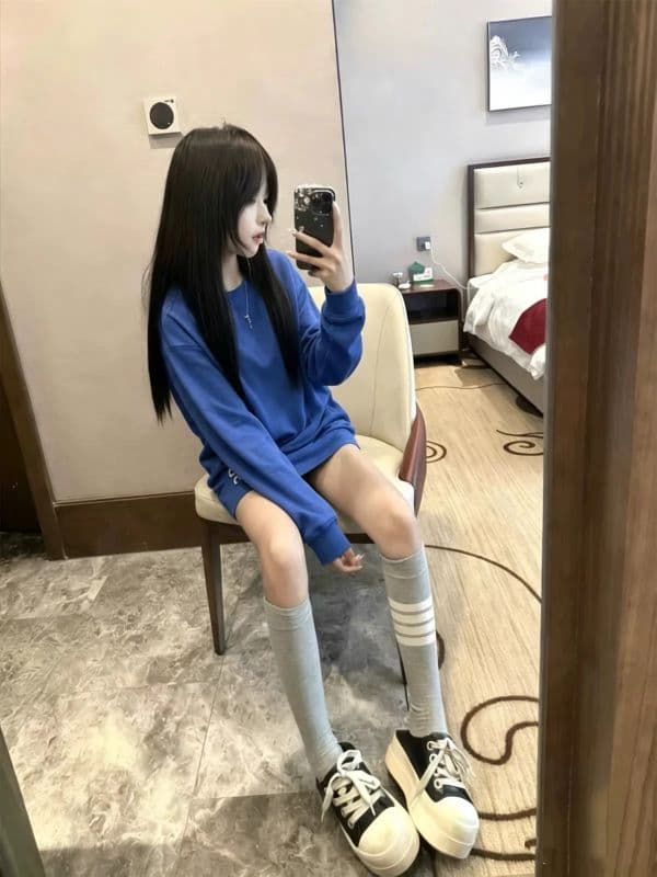 국가 조수 브랜드 아메리칸 톰 글 래 원인 블루 알파벳 긴팔 티셔츠 남녀 이른 가을 루즈핏 슬림해 보이는 작은 대중 커플 맨위 ins 상세 이미지 3