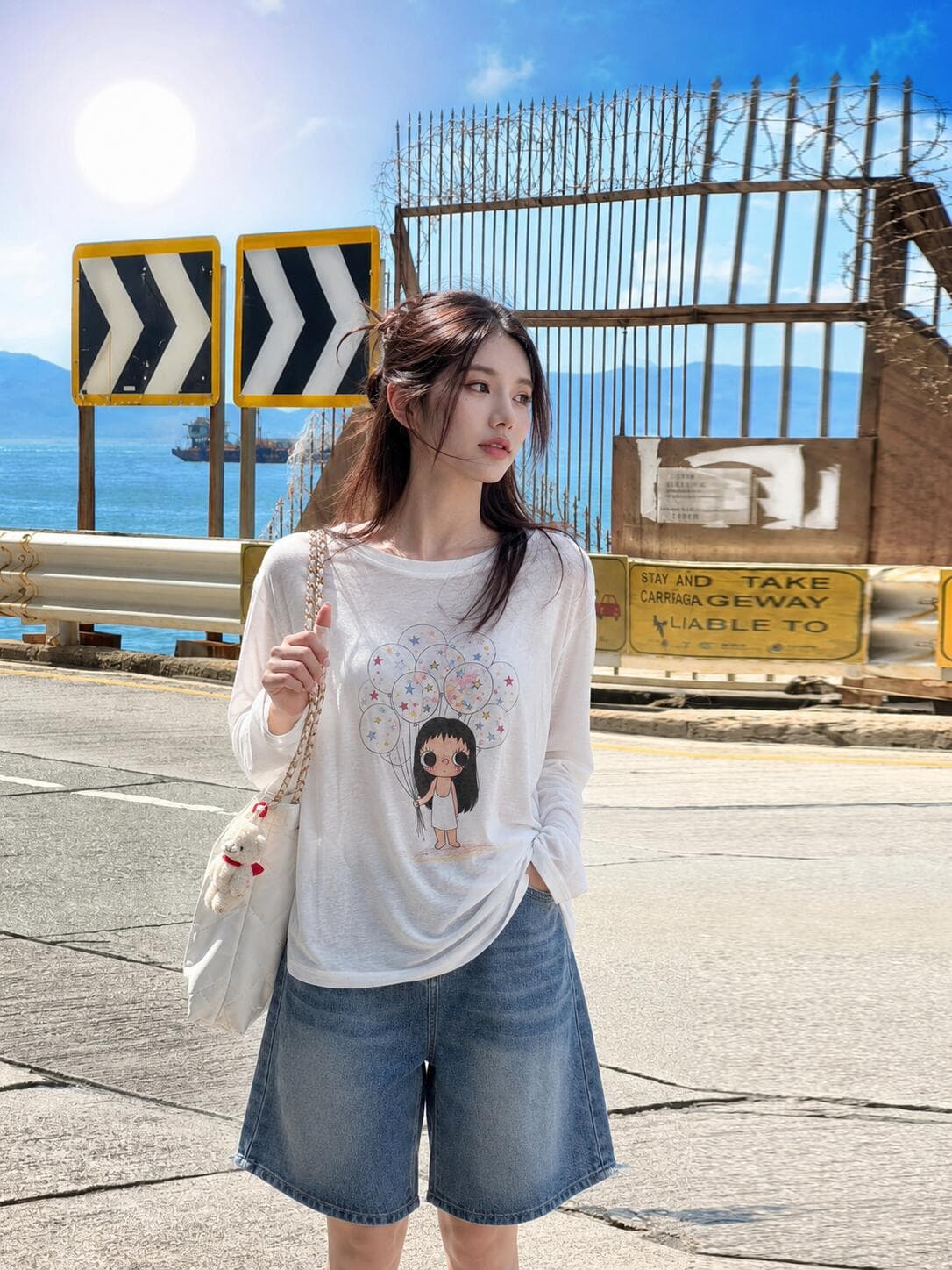 연령 감소 귀여운 학원 스타일 얇은 스타일 마이크로 ~을 통해 자외선 차단 블라우스 여성 긴 소매 루즈핏 라운드 넥 맨위