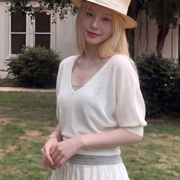 한 부서 V넥 중간 소매 티셔츠 여성 행침 목 스택 착용 캐미솔 투피스 세트 루즈핏 슬림해 보이는 맨위 상세 이미지 4