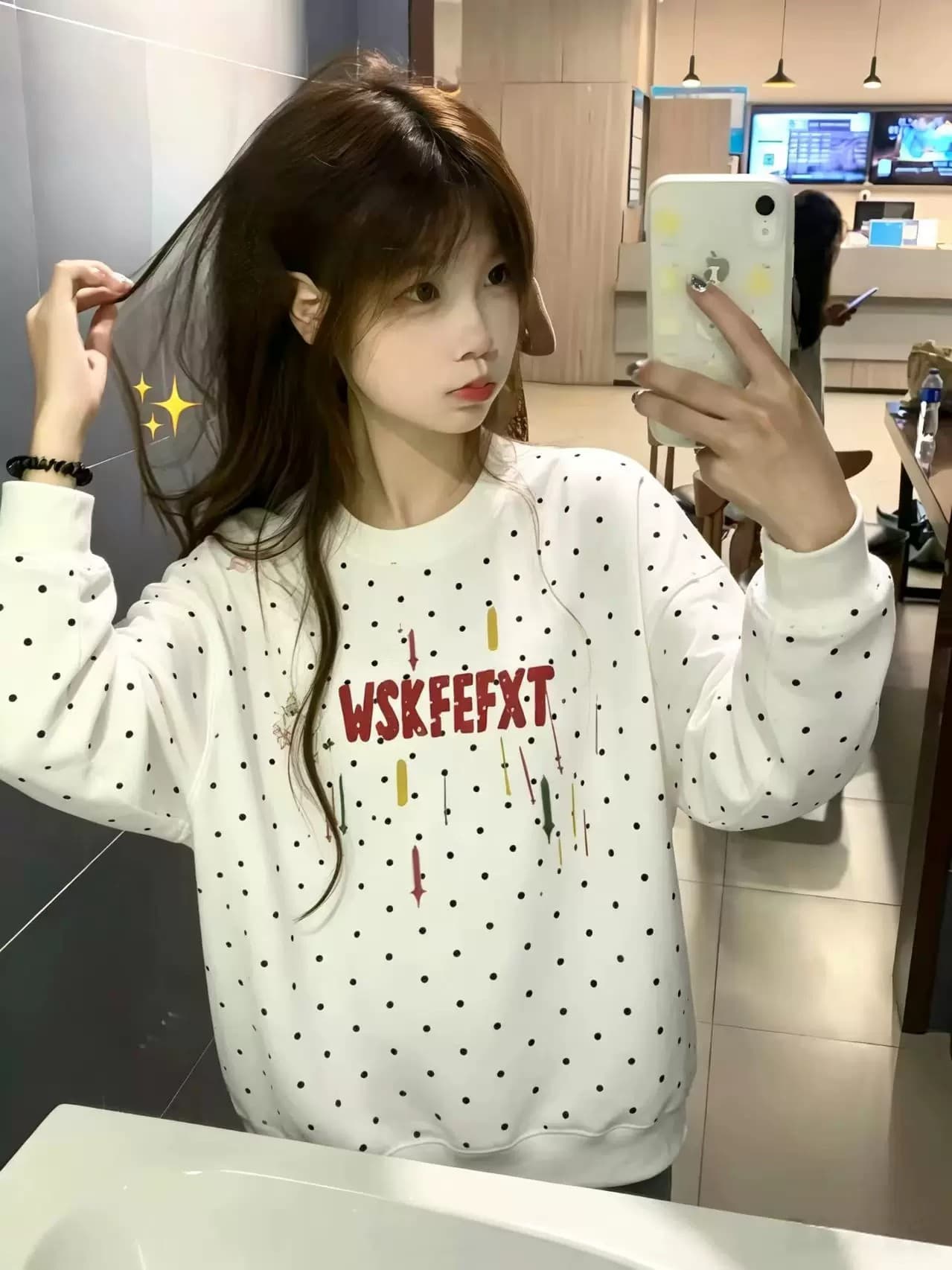 아메리칸 레트로 도트 무늬 라운드 넥 후드티 여성 봄 가을 2026 새로운 루즈핏 느긋한 바람 디자인 센스 작은 대중 맨위 트렌디 상세 이미지 1