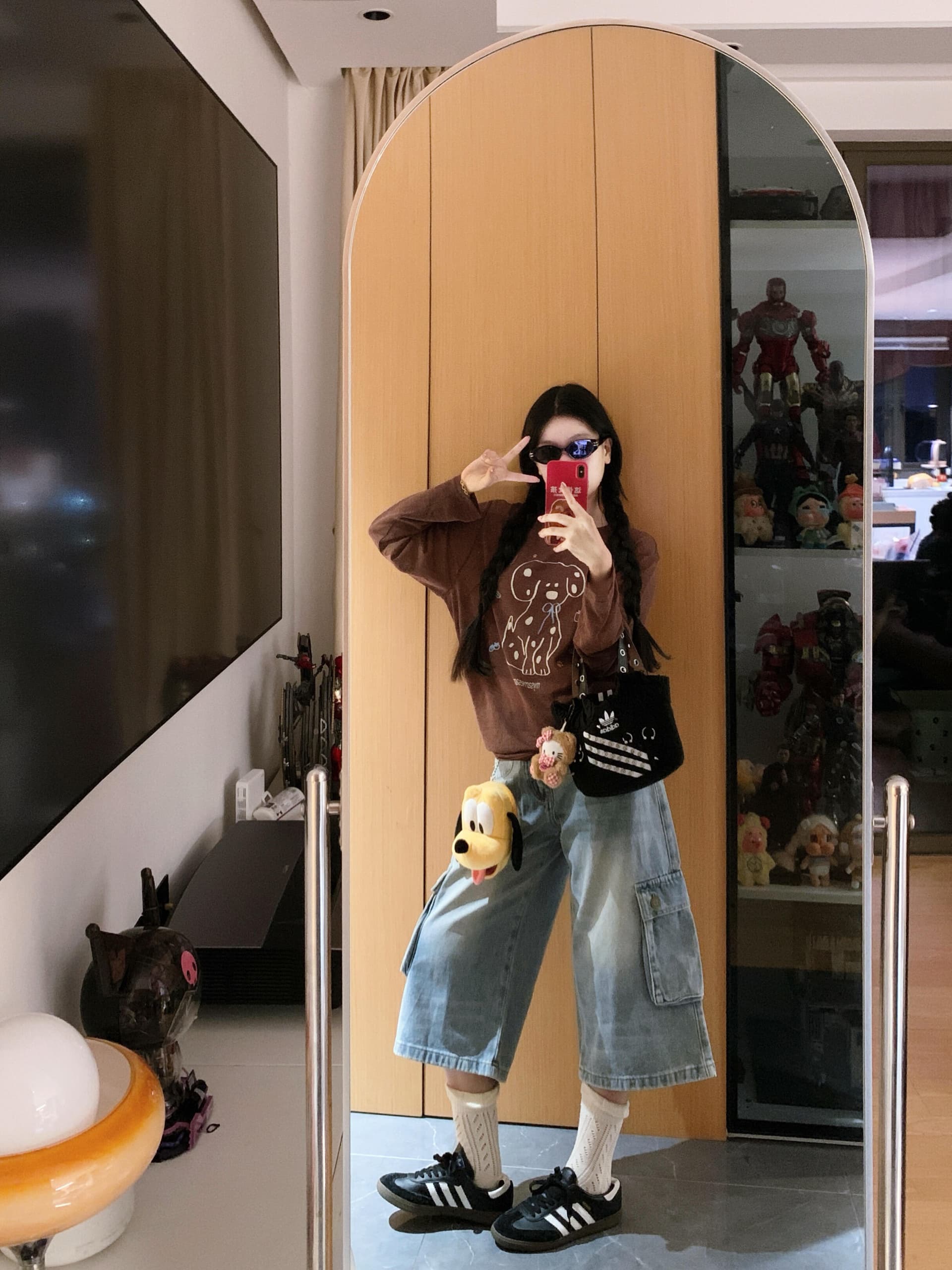한 스타일 레트로 귀여운 스팟 강아지 라운드 넥 자외선 차단 블라우스 티셔츠 여성 여름 새로운 다용도 캐주얼 긴팔 맨위 상세 이미지 2