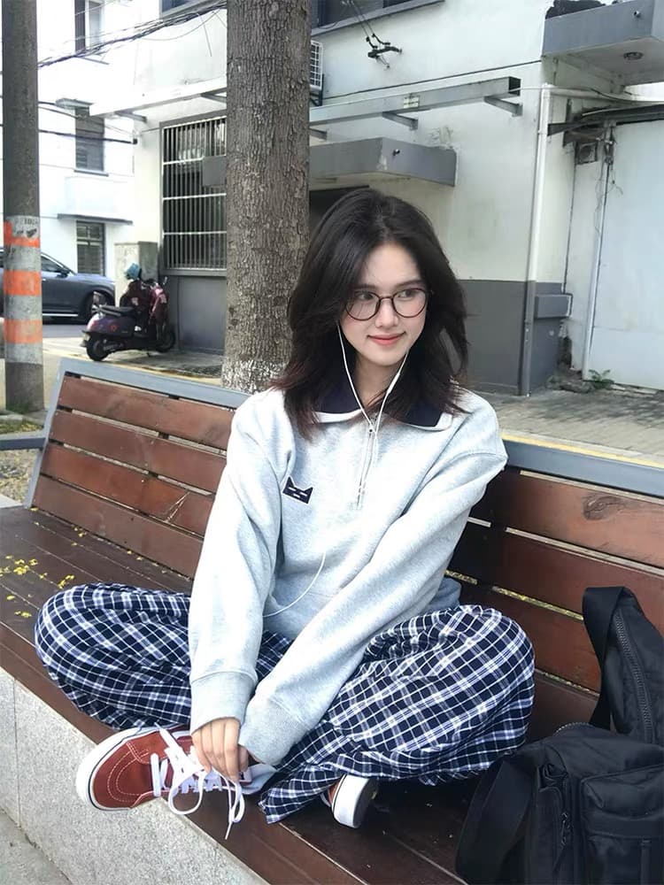 이중층 폴로 칼라 하프 지퍼 후드티 여성 가을 겨울 털이 있고 두꺼운 루즈핏 캐주얼 학원 스타일 긴팔 맨위 아메리칸 트렌디 상세 이미지 4