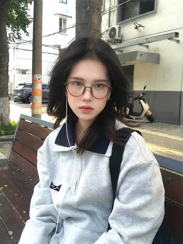이중층 폴로 칼라 하프 지퍼 후드티 여성 가을 겨울 털이 있고 두꺼운 루즈핏 캐주얼 학원 스타일 긴팔 맨위 아메리칸 트렌디 상세 이미지 5