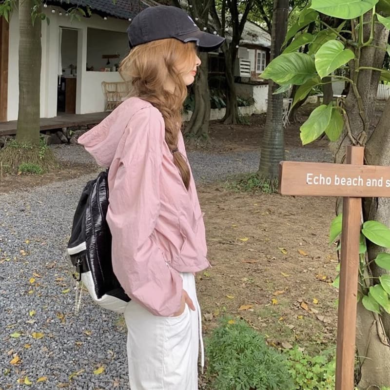 산계 야외 회색 후드 자외선 차단 의류 얇은 스타일 지퍼 오픈 가디건 여성 여름 캐주얼 자켓 기능 바람 재킷 상세 이미지 4