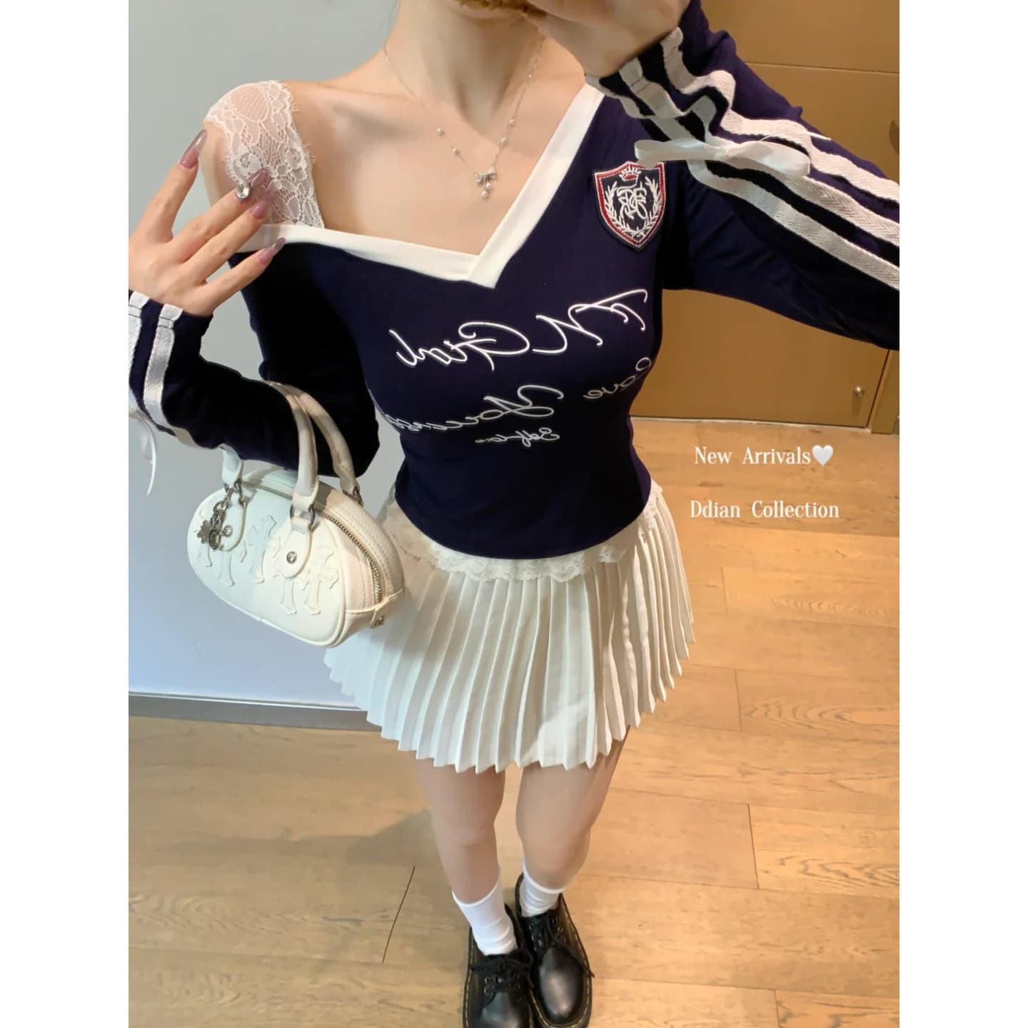 아메리칸 핫걸 오프숄더 슬립 맨위 여성 이른 가을 페이크 레이어드 오프숄더 긴팔 티셔츠 레이스 기본 셔츠 인사이드 가져 가라. 상세 이미지 2