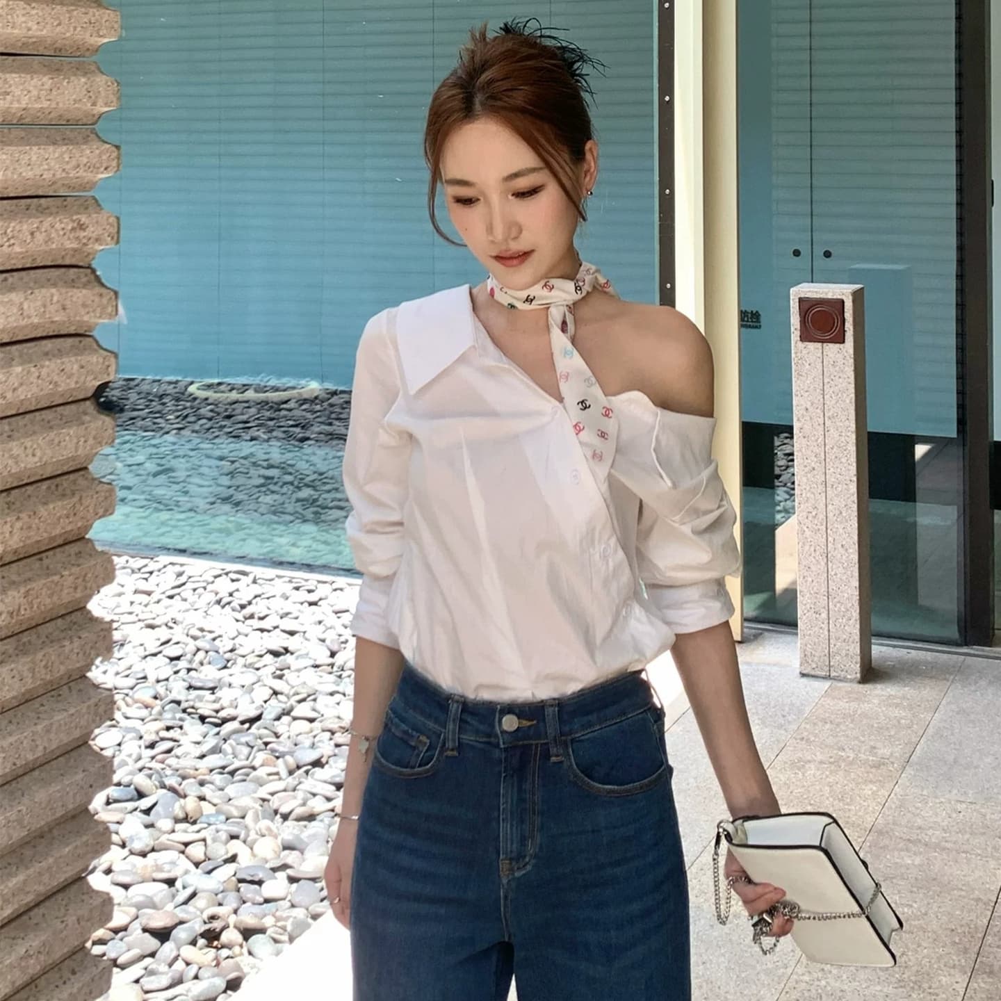 여성 셔츠 디자인 센스 긴팔 오프숄더 둘 착용 품격 출퇴근 맨위 이미지 2