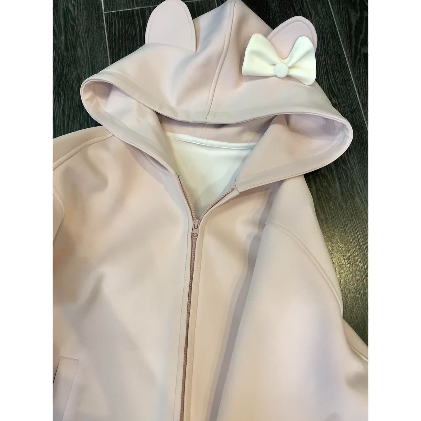 한 부서 달콤함 핑크색 나비 매듭 토끼 귀 후드 티 스웨터 여성 봄 가을 느긋한 바람 루즈핏 다용도 카디건 코트 이미지 2