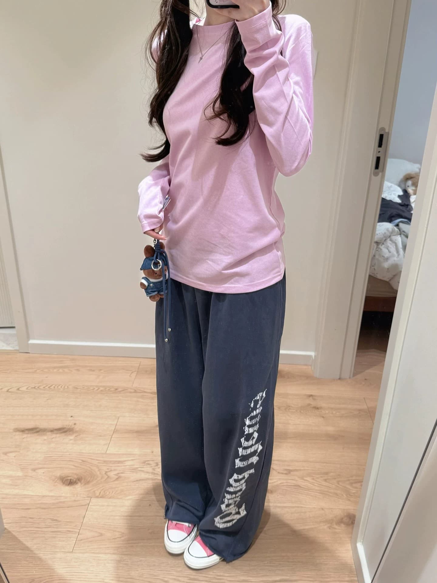아메리칸 마 오래된 형제 특별 알파벳 프린트 캐주얼 바지 여성 가을 새로운 루즈핏 도루 센스 춤추기 운동 넓은 다리 웨이 바지 상세 이미지 3