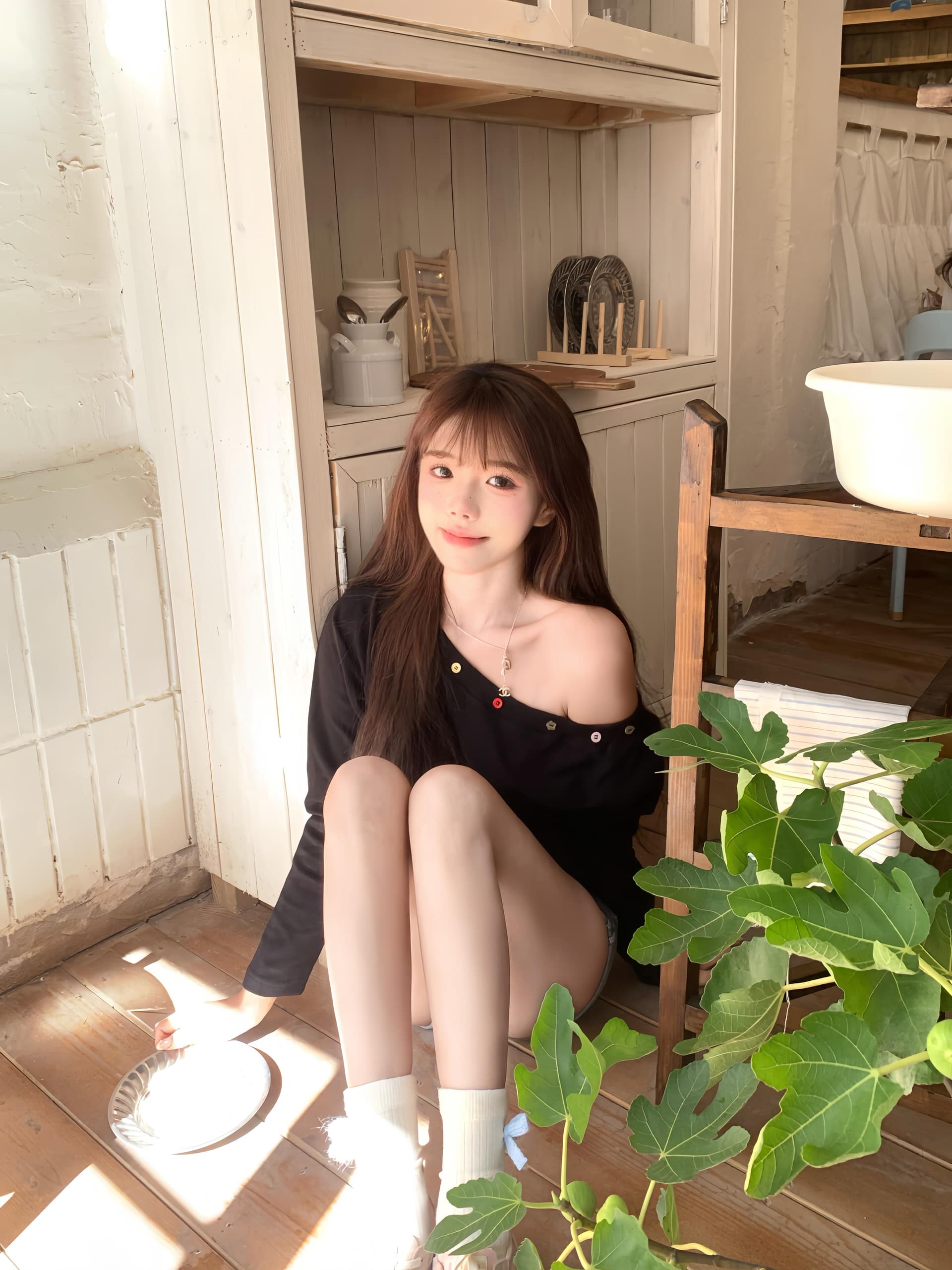 순수한 욕망 바람 색상 버튼 디자인 센스 비스듬한 어깨 긴팔 티셔츠 여성 2026 새로운 루즈핏 오프숄더 다용도 맨위 트렌디 상세 이미지 2