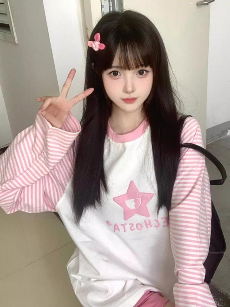 아메리칸 레트로 핑크색 삽입 어깨 긴팔 티셔츠 여성 2026 새로운 이른 봄 디자인 센스 작은 대중 얇은 스타일 루즈핏 맨위 이미지 3