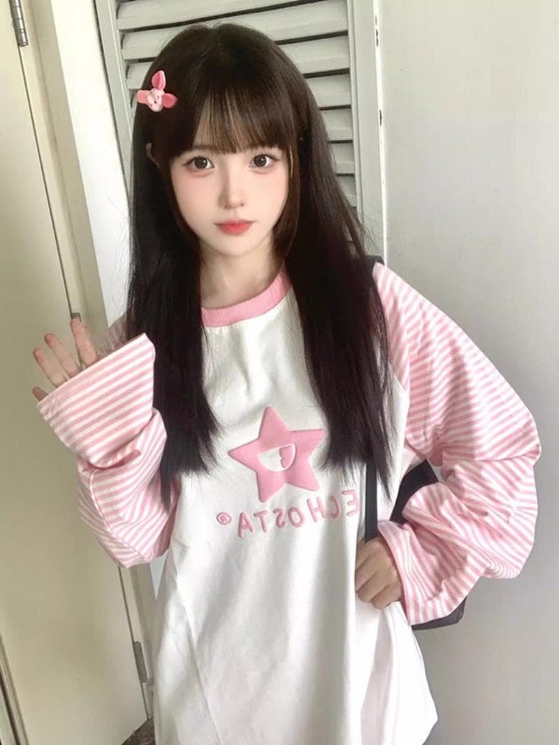 아메리칸 레트로 핑크색 삽입 어깨 긴팔 티셔츠 여성 2026 새로운 이른 봄 디자인 센스 작은 대중 얇은 스타일 루즈핏 맨위 상세 이미지 1