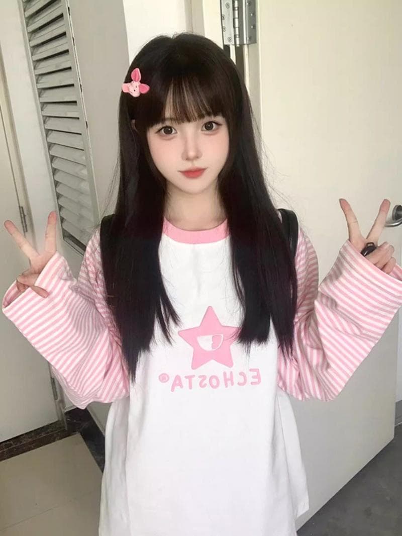 아메리칸 레트로 핑크색 삽입 어깨 긴팔 티셔츠 여성 2026 새로운 이른 봄 디자인 센스 작은 대중 얇은 스타일 루즈핏 맨위 상세 이미지 2