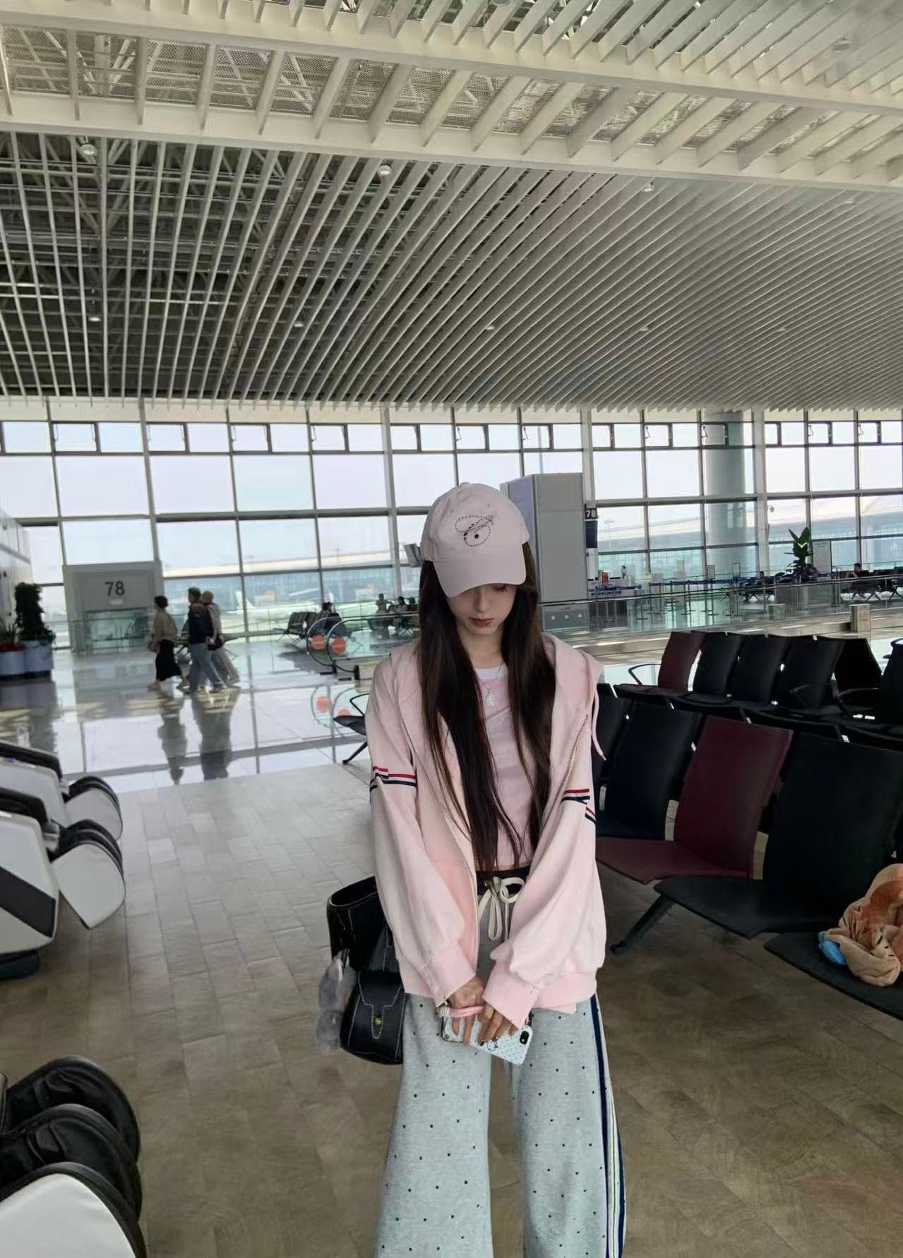 한 부서 삼색 리본 부드러운 핑크색 봄 가을 도루 센스 부드럽다 후드 지퍼 루즈핏 후드티 재킷