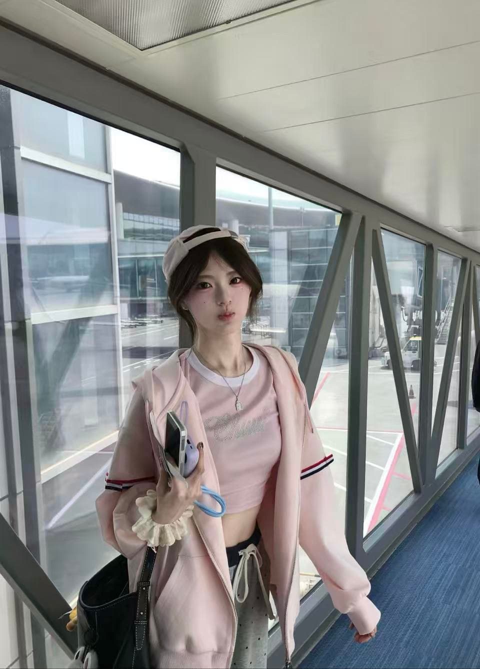 한 부서 삼색 리본 부드러운 핑크색 봄 가을 도루 센스 부드럽다 후드 지퍼 루즈핏 후드티 재킷 상세 이미지 2