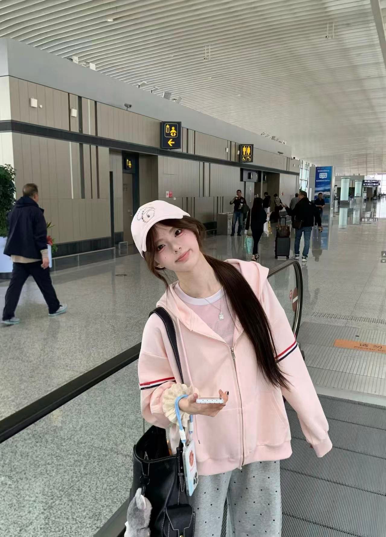 한 부서 삼색 리본 부드러운 핑크색 봄 가을 도루 센스 부드럽다 후드 지퍼 루즈핏 후드티 재킷 상세 이미지 3