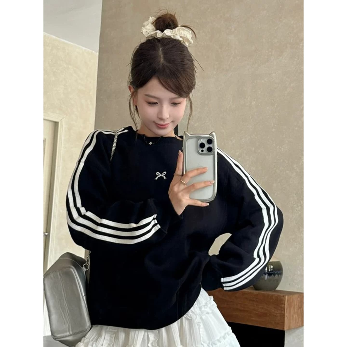 한 부서 이른 가을 검정색 없음 모자 라운드 넥 풀오버 스웨트셔츠 긴팔 맨위 이미지 2