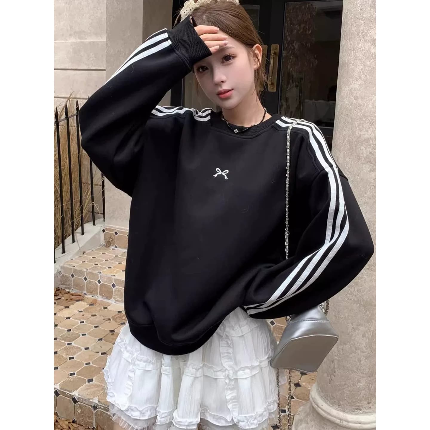 한 부서 이른 가을 검정색 없음 모자 라운드 넥 풀오버 스웨트셔츠 긴팔 맨위 이미지 3