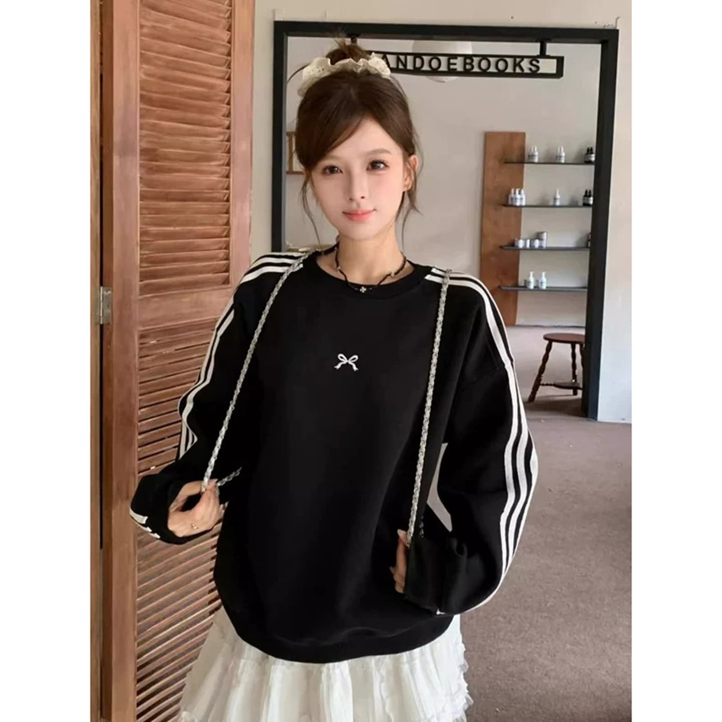 한 부서 이른 가을 검정색 없음 모자 라운드 넥 풀오버 스웨트셔츠 긴팔 맨위 상세 이미지 2