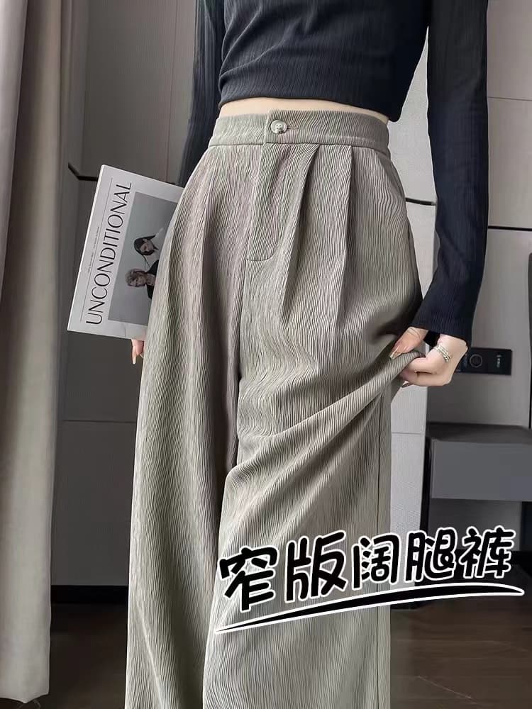 오래된 돈 바람 좁은 에디션 정장 와이드 레깅스 바지 봄 가을 바지 2026 새로운 하이웨이스트 도루 센스 캐주얼 스트레이트 바지 상세 이미지 2