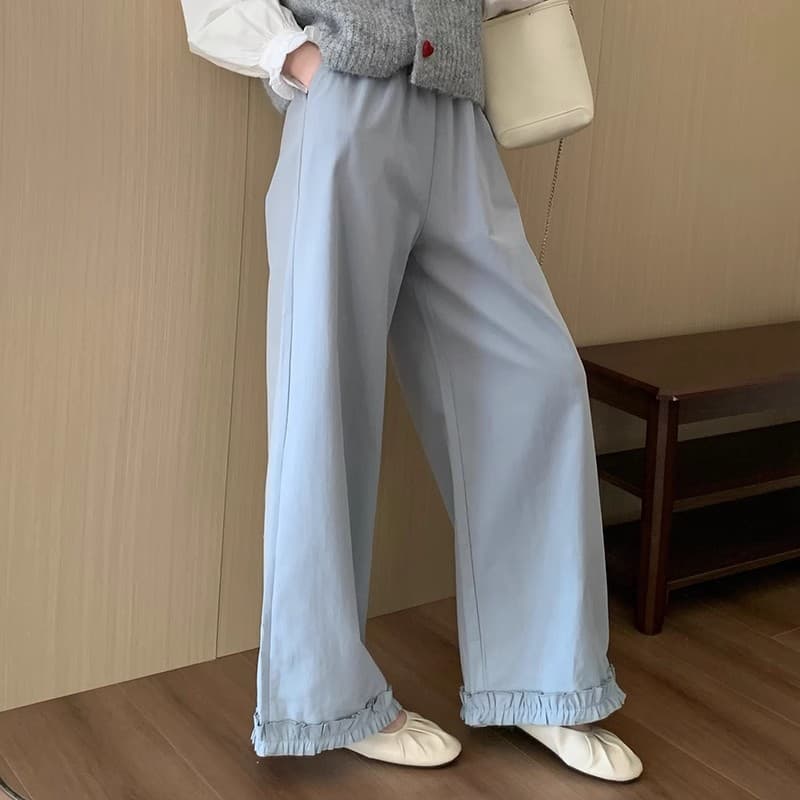달콤함 품격 한 부서 순면 레이스 바지 2026 봄 가을 새로운 하이웨이스트 슬림해 보이는 스트레이트 다용도 캐주얼 긴 바지 여성