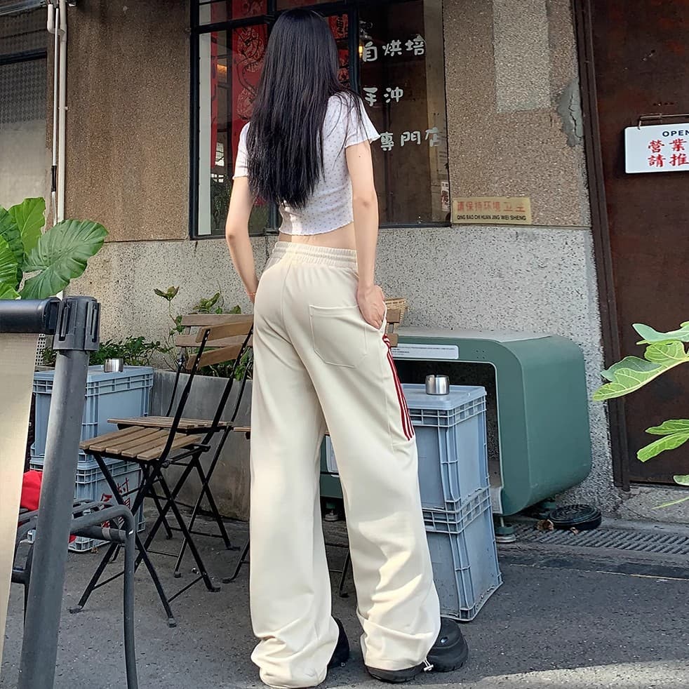 아메리칸 캐주얼 운동 웨이 바지 남녀 봄 가을 조수 브랜드 레트로 3개 바 hiphop 워크웨어 도루 센스 스트레이트 바지 상세 이미지 4