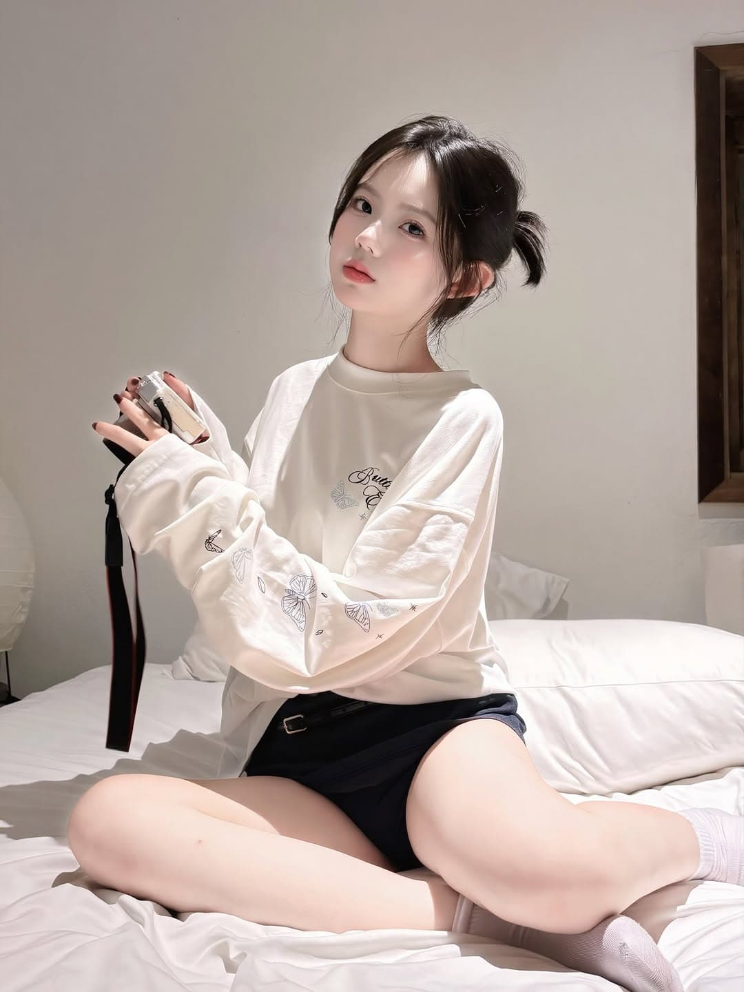 느긋한 바람 알파벳 프린트 티셔츠 디자인 센스 화이트 긴팔 티셔츠 여성 루즈핏 슬림해 보이는 인사이드 가져 가라. 기본 셔츠 이미지 2