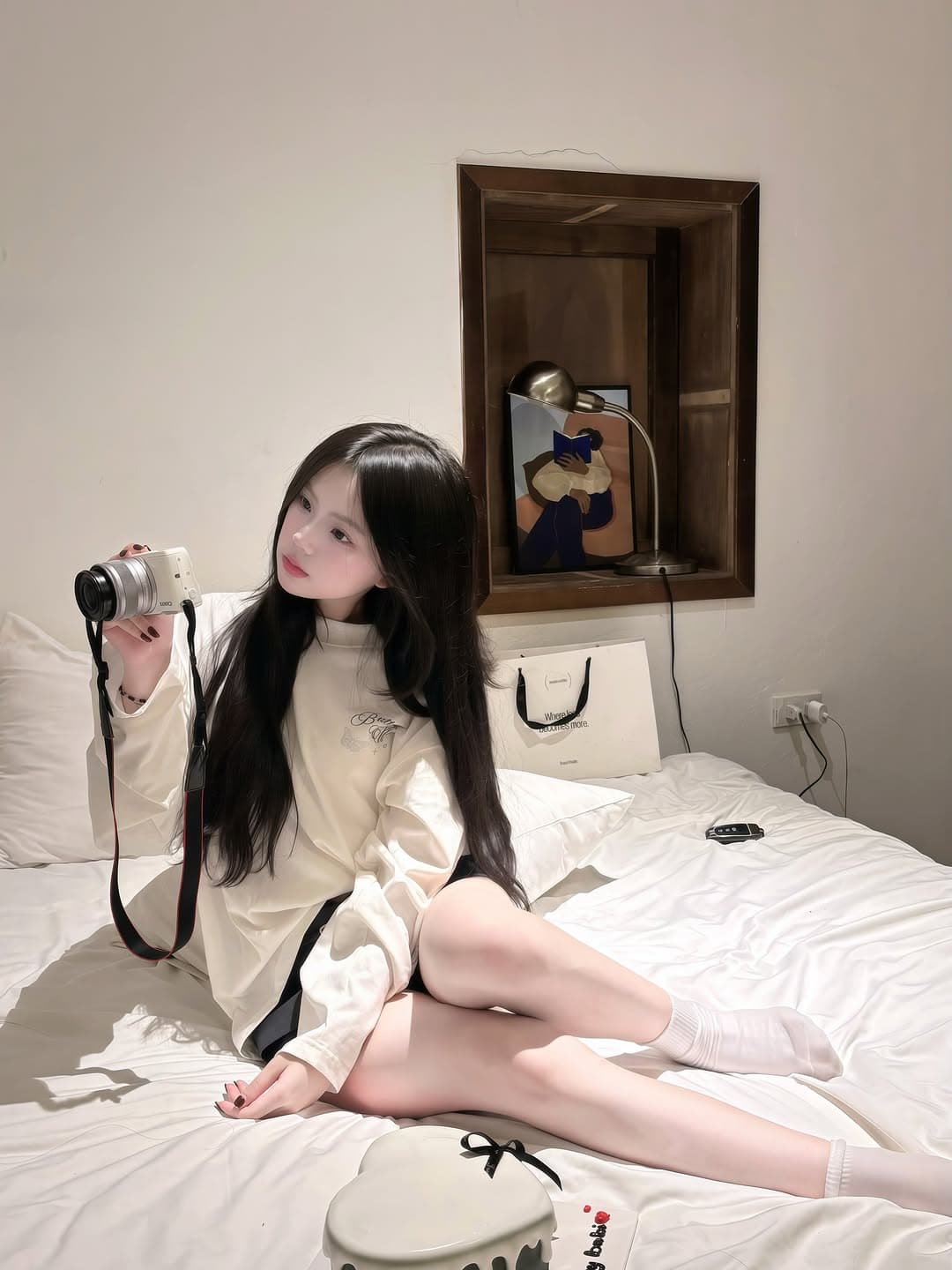 느긋한 바람 알파벳 프린트 티셔츠 디자인 센스 화이트 긴팔 티셔츠 여성 루즈핏 슬림해 보이는 인사이드 가져 가라. 기본 셔츠 상세 이미지 5