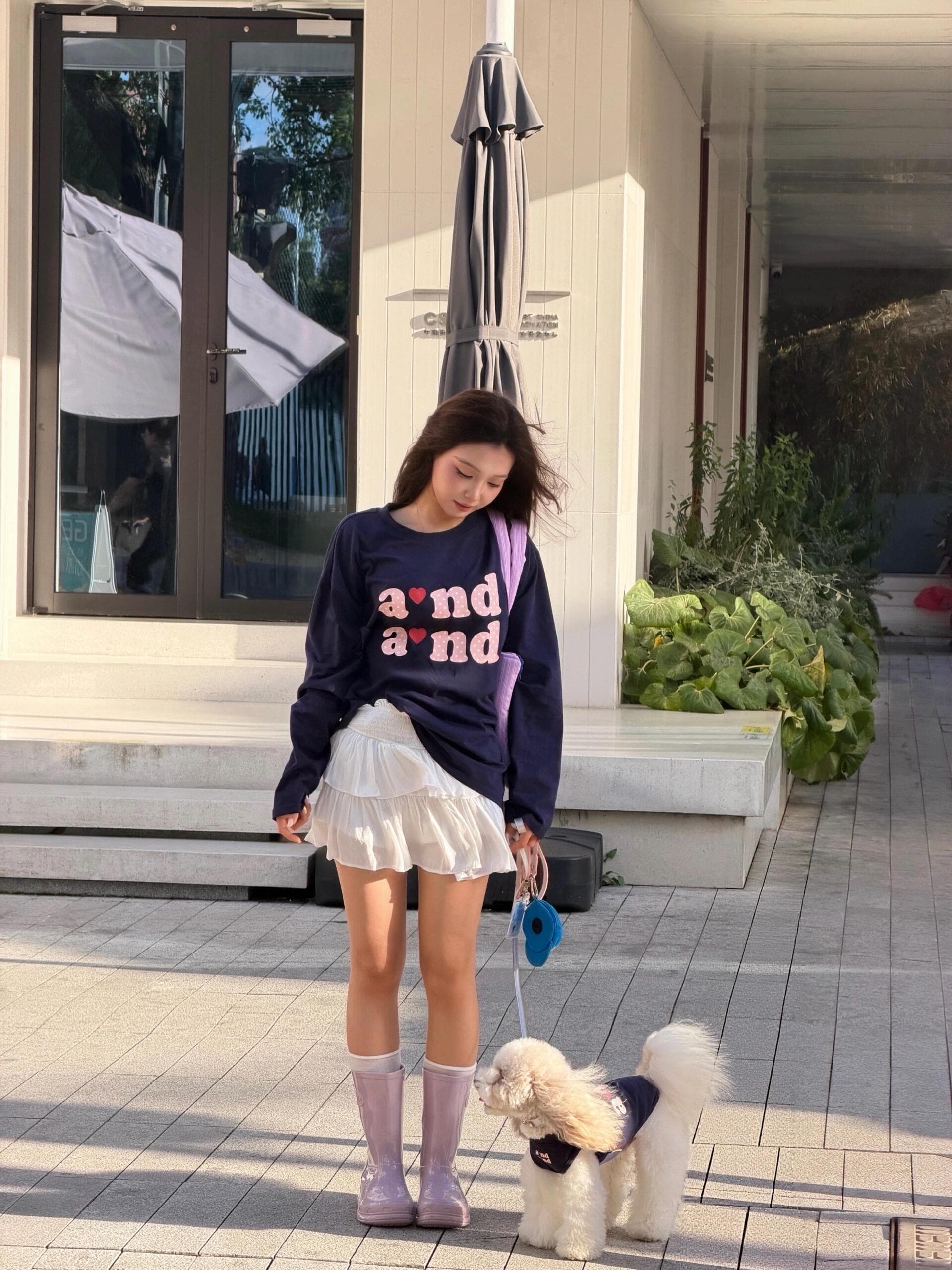 작은 대중 핑크색 하트 슬로건 프린트 느긋한 캐주얼 루즈핏 순면 편안함 긴팔 티셔츠 맨위 여성 이미지 4