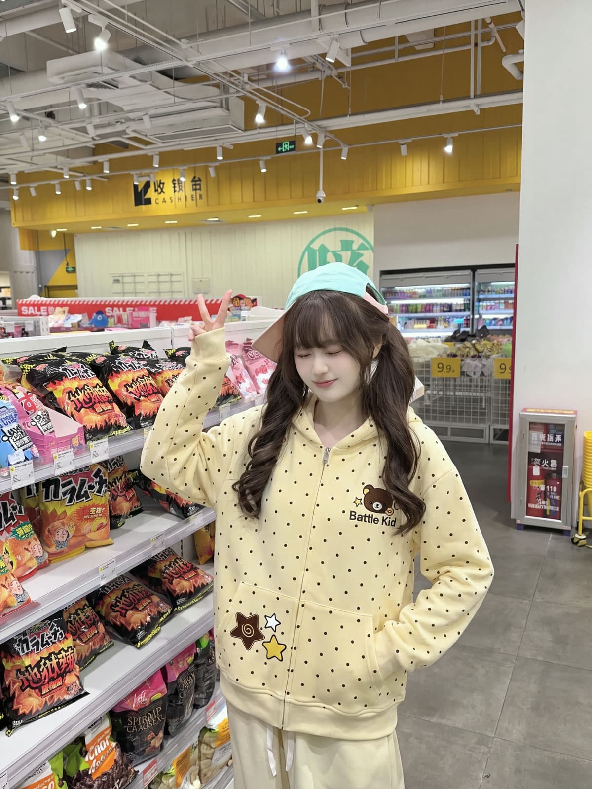 귀여운 만화 작은 곰 프린트 도트 무늬 후드 오픈 가디건 후드티 여성 가을 새로운 루즈핏 학원 스타일 지퍼 재킷