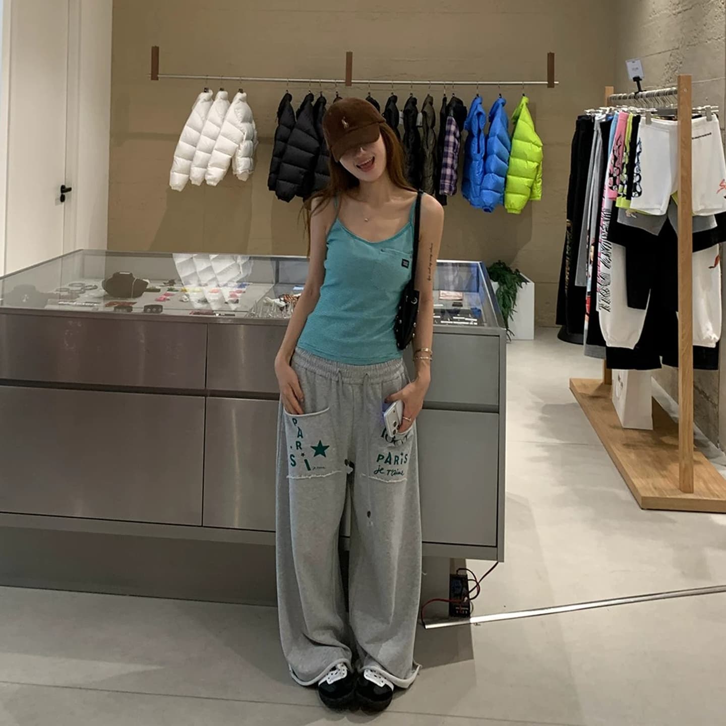 인쇄 하나 마키 측면 바닥 청소 웨이 바지 여성 루즈핏 캐주얼 바지 상세 이미지 3