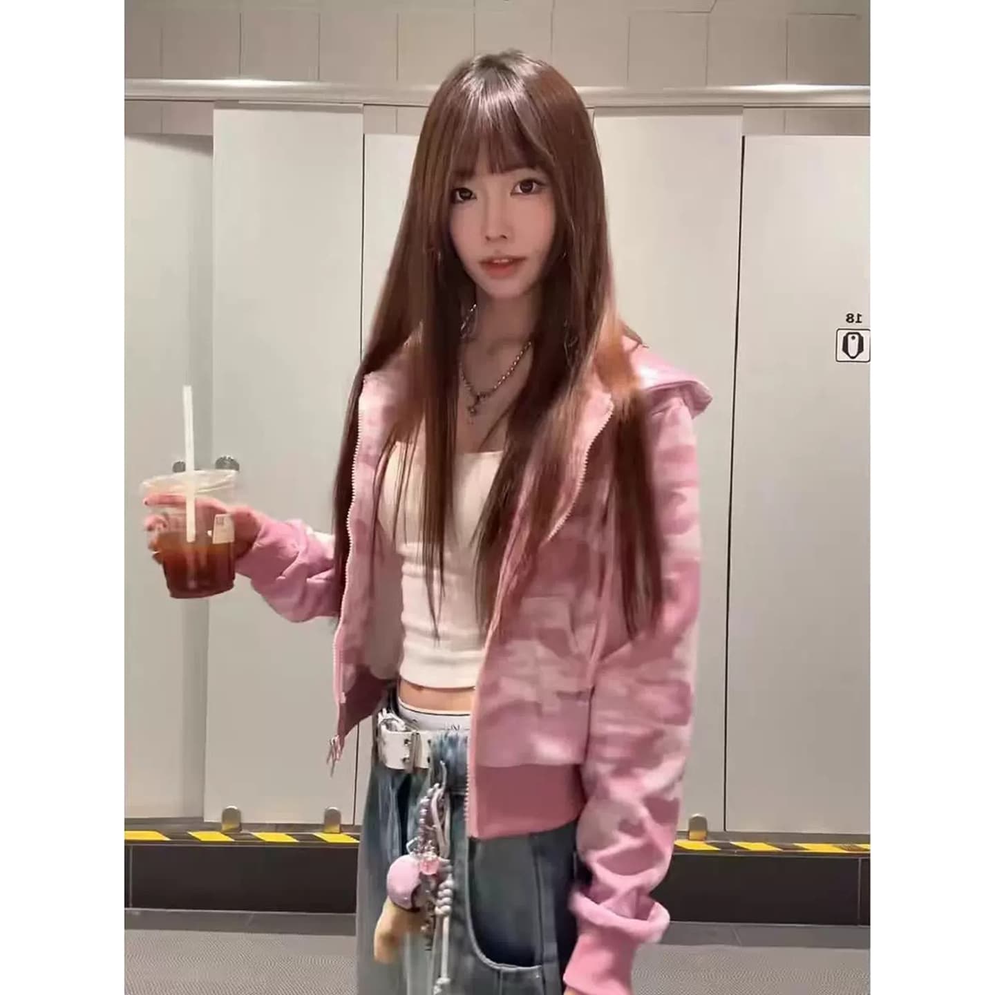 달콤한 차가운 바람 카모플라주 후드 재킷 지퍼 오픈 가디건 이미지 4