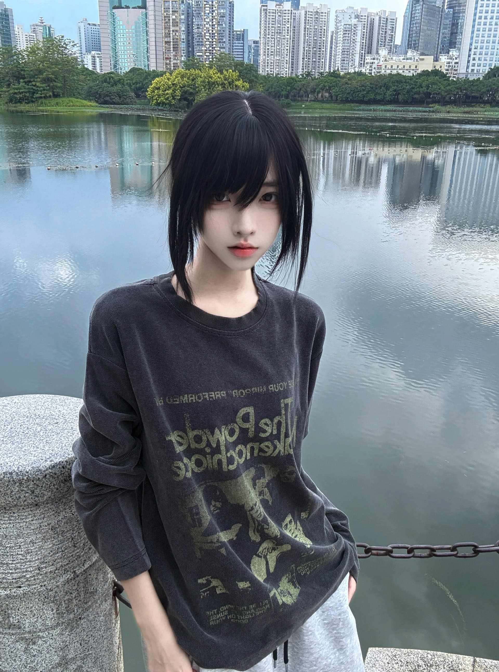 아메리칸 레트로 거리 워싱 마 오래된 초상화 무거운 후아 남편 그리드 짧은 와이드 핏 스타일 남녀 긴팔 맨위 이미지 2