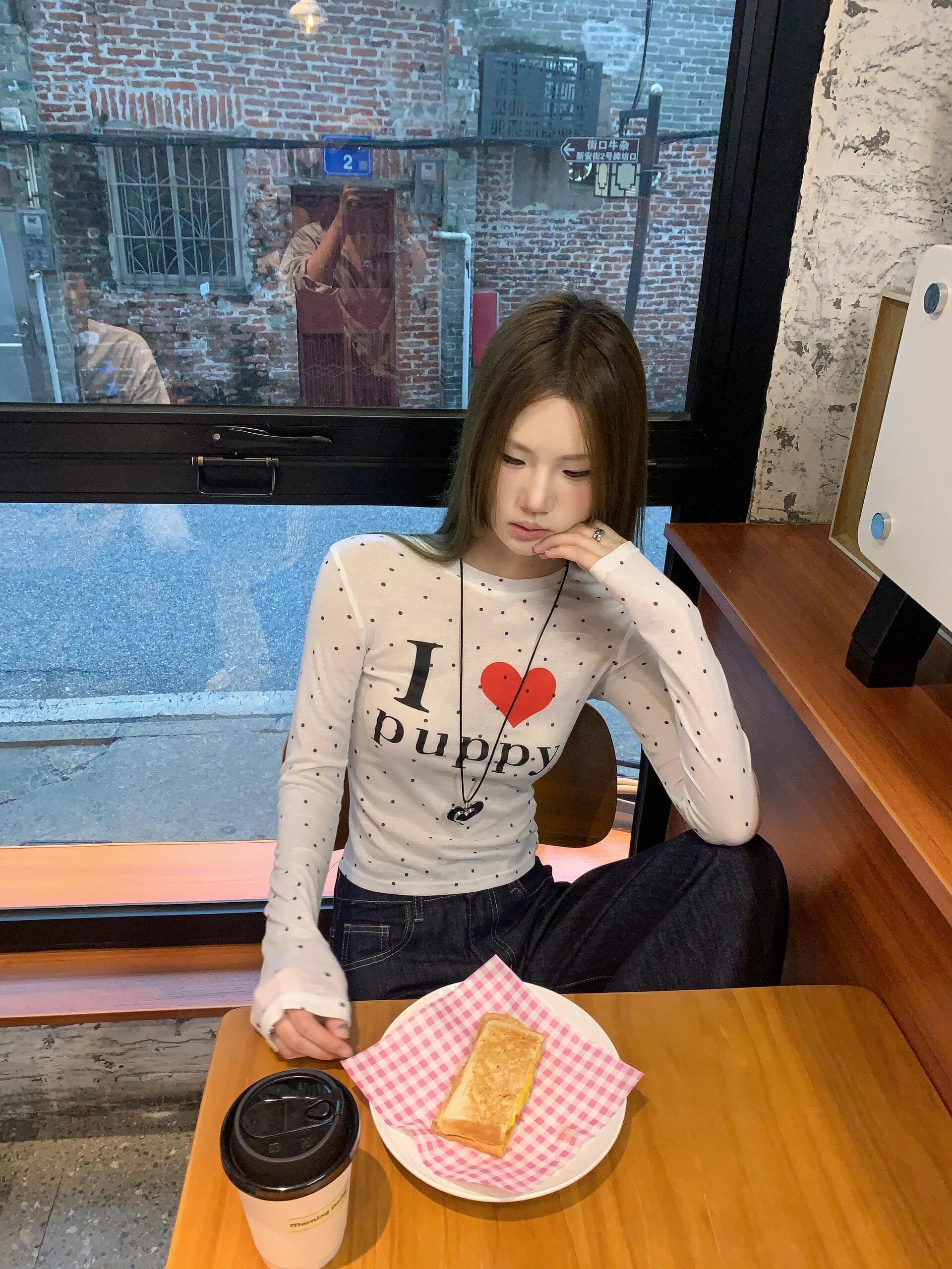 아메리칸 핫걸 바람 도트 무늬 프린트 긴팔 티셔츠 여성 봄 가을 새로운 몸매 가꾸기 디자인 센스 Chic 쇼트 스타일 맨위 트렌디 상세 이미지 1