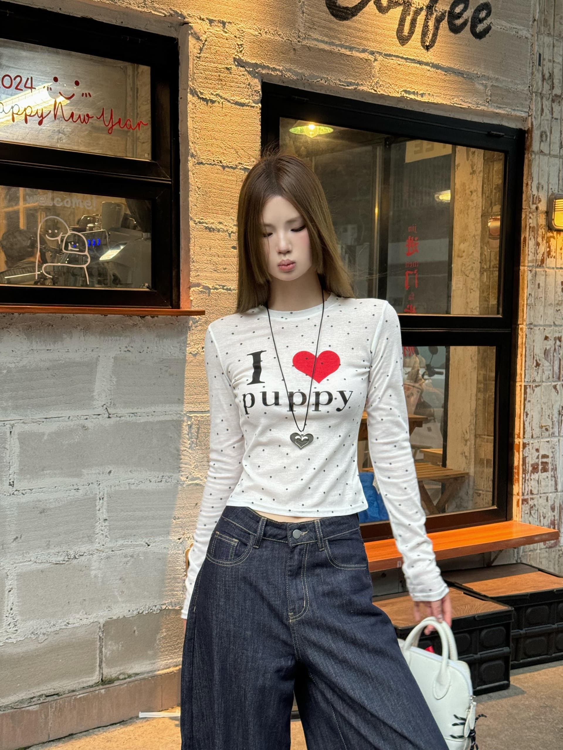 아메리칸 핫걸 바람 도트 무늬 프린트 긴팔 티셔츠 여성 봄 가을 새로운 몸매 가꾸기 디자인 센스 Chic 쇼트 스타일 맨위 트렌디 상세 이미지 4