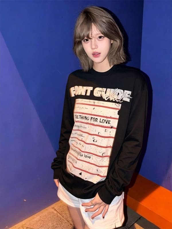 순면 조수 브랜드 아메리칸 무거운 알파벳 프린트 긴팔 티셔츠 여성 2026 가을 커플 다용도 맨위