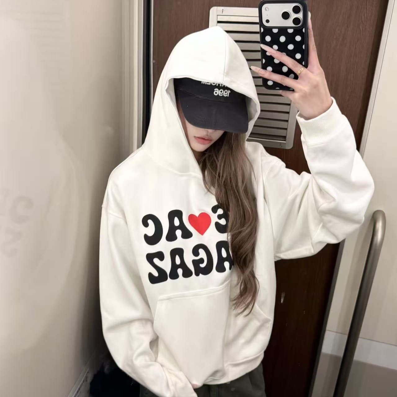 한국 레트로 재미있는 알파벳 프린트 후드 티 스웨터 루즈핏 다용도 커플 캐주얼 맨위 상세 이미지 1