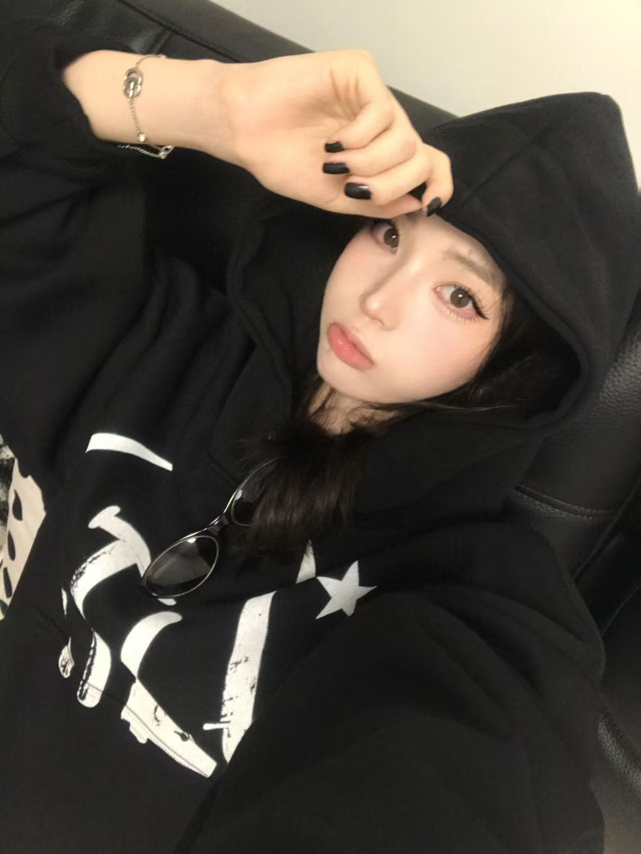 아메리칸 oversize 느긋한 바람 프린트 후드 티 스웨터 여성 가을 겨울철 검정색 루즈핏 커플룩 플러스 캐시미어 모자 셔츠 이미지 2