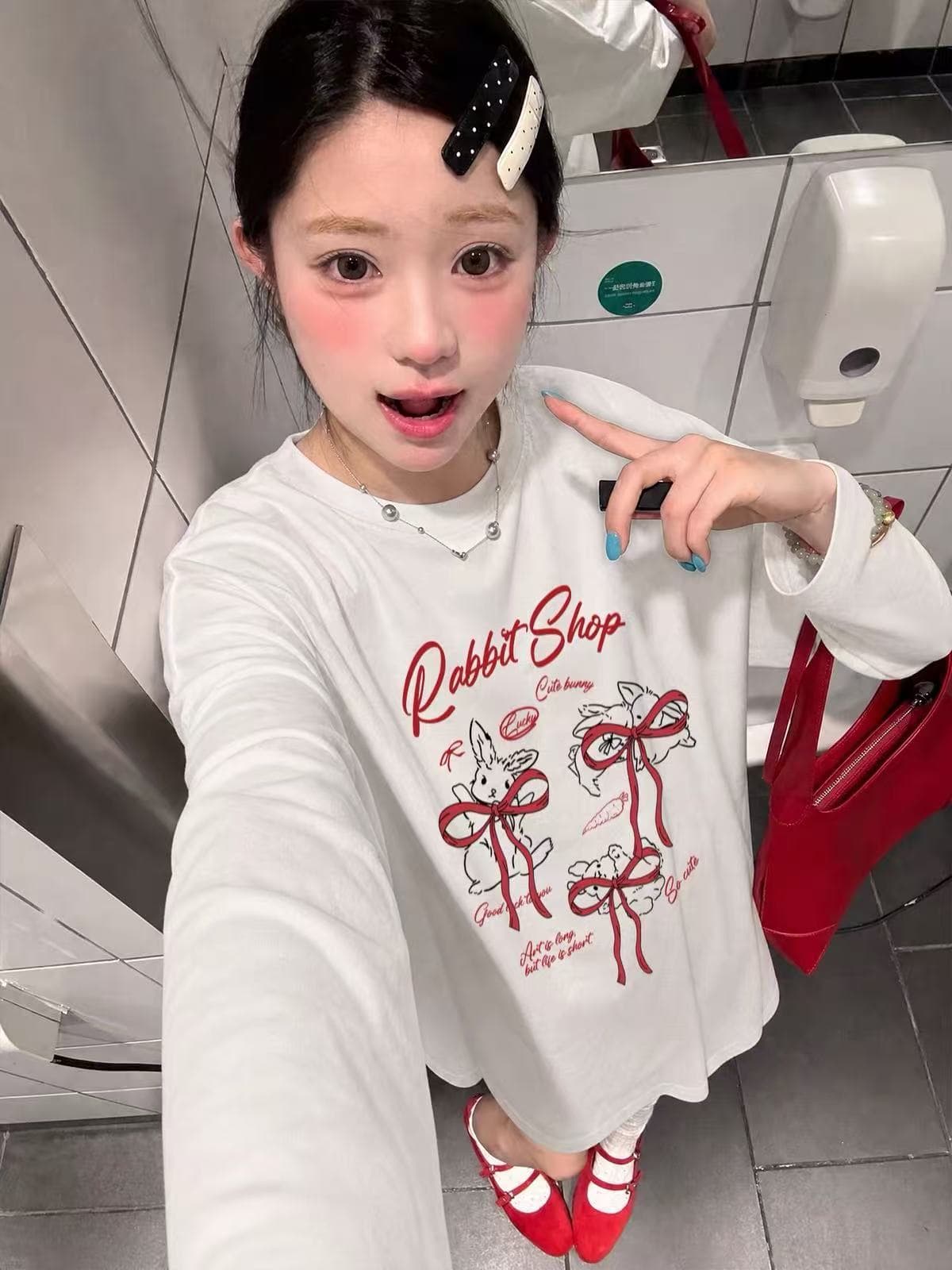 일본식 소녀 센스 수채화 새끼 고양이 프린트 순면 긴팔 티셔츠 여성 가을 루즈핏 ins 바람 다용도 맨위 상세 이미지 2
