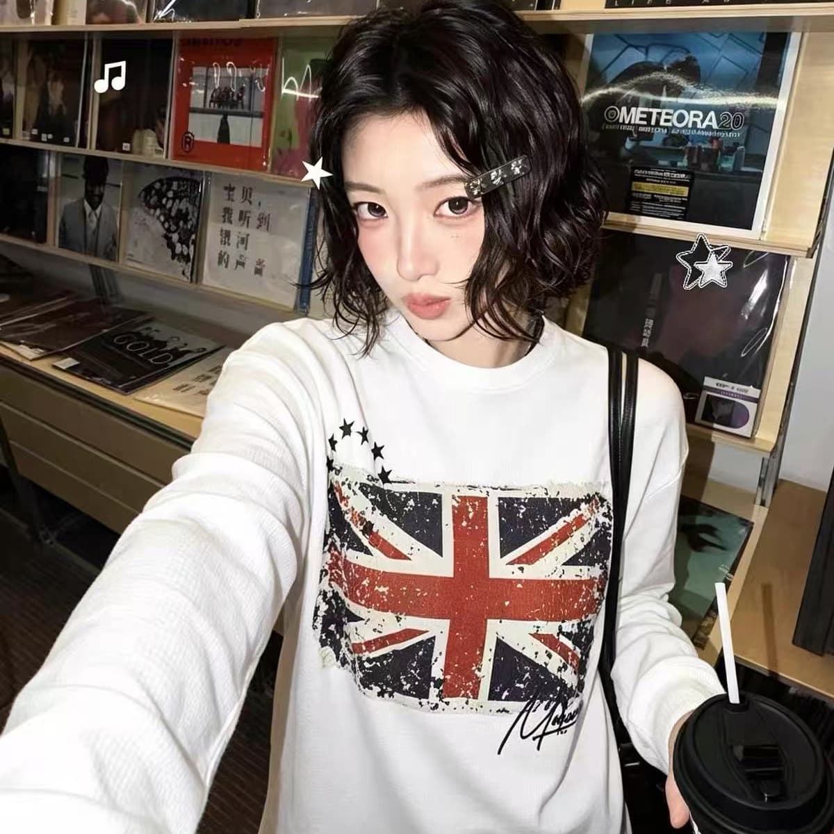 작은 대중 레트로 라이스 국기 프린트 느긋한 캐주얼 루즈핏 순면 편안함 만나는 긴팔 티셔츠 맨위 이미지 5