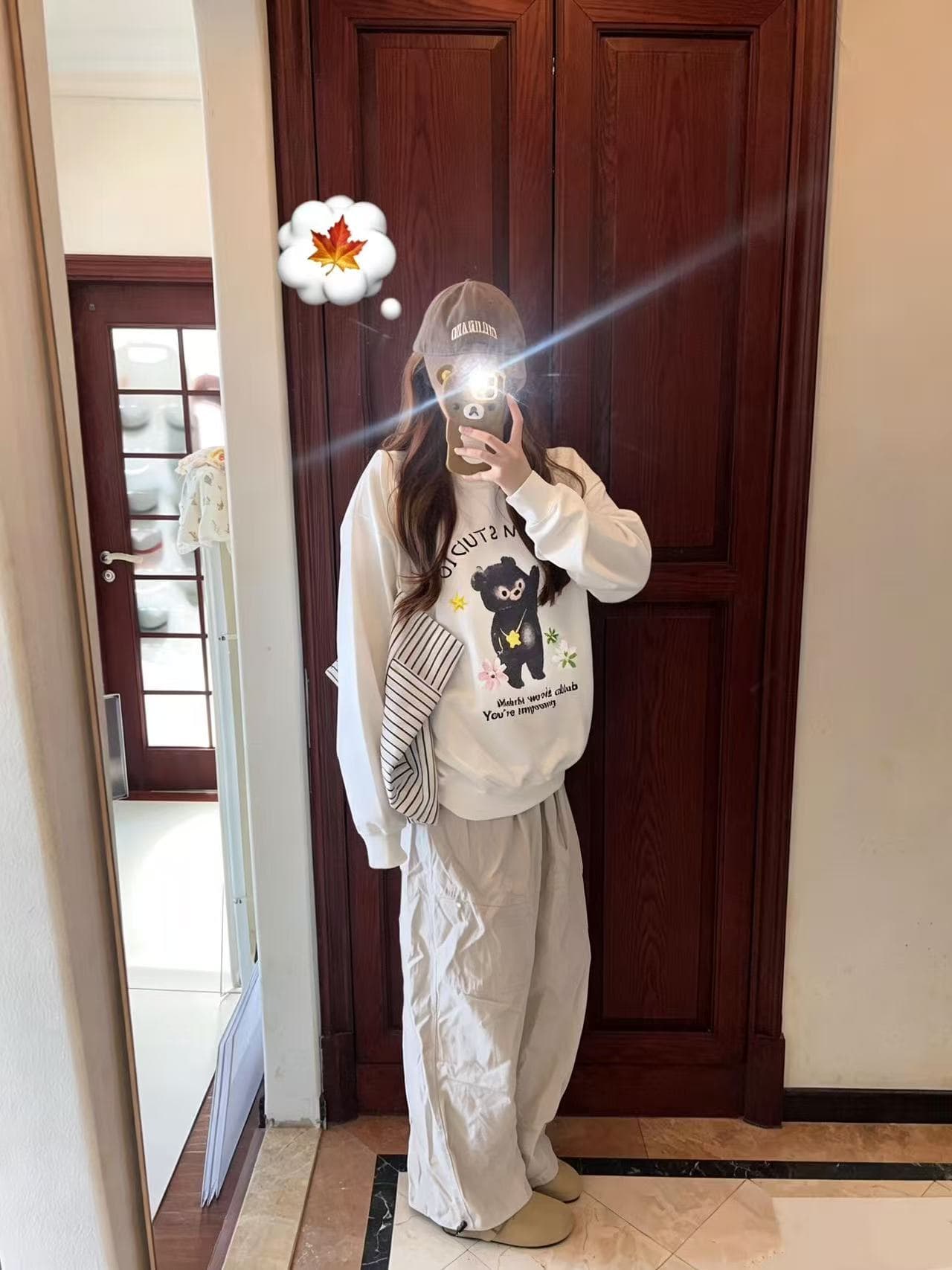 조수 브랜드 달콤함 작은 곰 프린트 라운드 넥 후드티 여성 가을 루즈핏 다용도 ins 캐주얼 후드티 트렌디 이미지 3