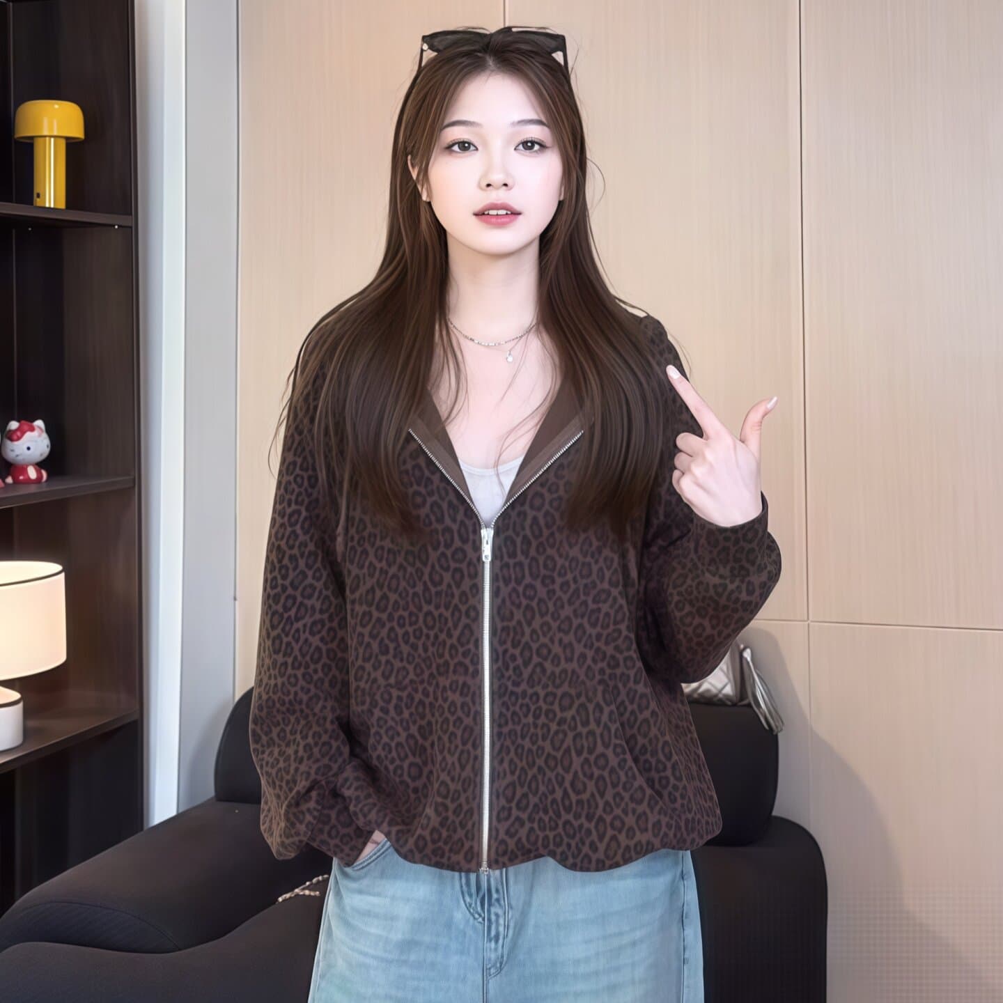아메리칸 레트로 레오파드 무늬 지퍼 후드 재킷 2026 가을 새로운 캐주얼 오픈 가디건 맨위 트렌디 이미지 4