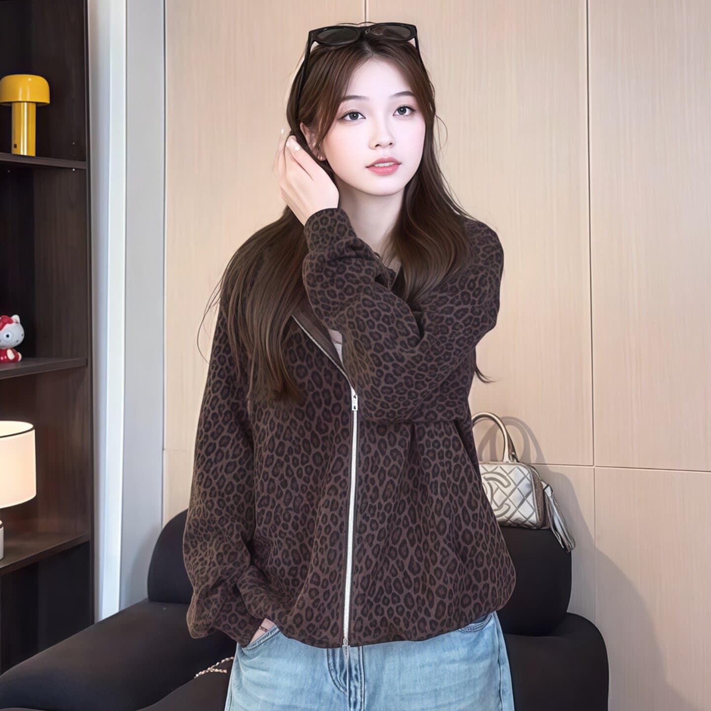 아메리칸 레트로 레오파드 무늬 지퍼 후드 재킷 2026 가을 새로운 캐주얼 오픈 가디건 맨위 트렌디 상세 이미지 4