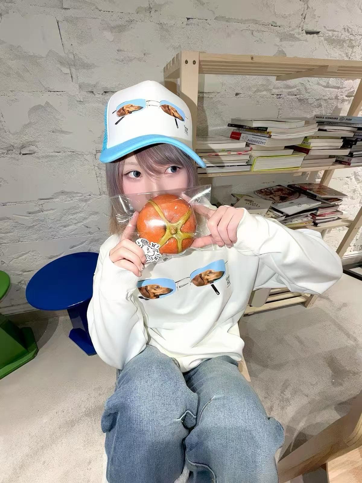 안경 강아지 재미있는 프린트 후드 티 스웨터 느긋한 다용도 털이 있는 풀오버 화이트 여성 코트 상세 이미지 2