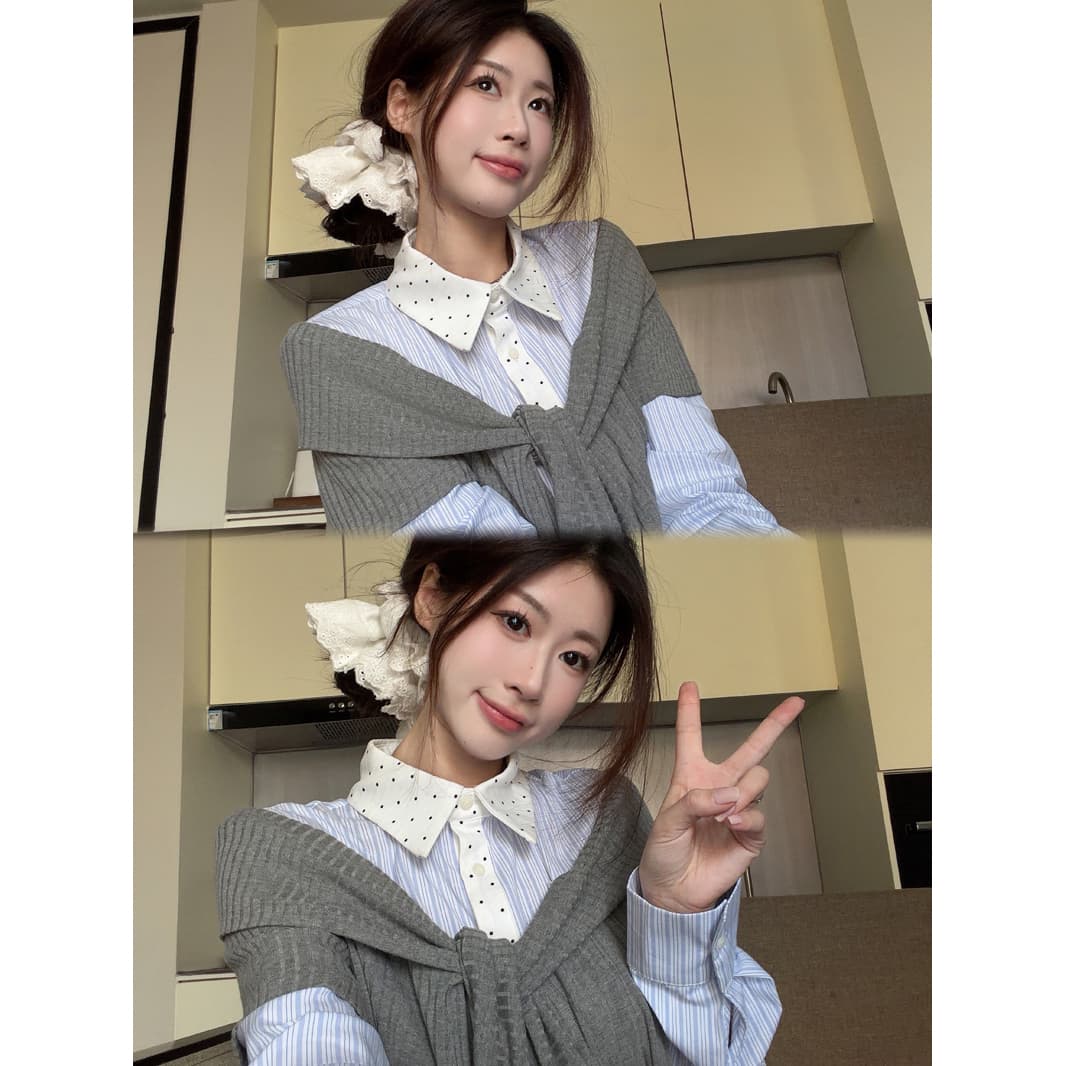 아메리칸 해군 오프숄더 비스듬한 어깨 후드티 여성 봄 가을 고급 센스 루즈핏 느긋한 바람 사선 각도 어깨 긴팔 맨위 상세 이미지 3