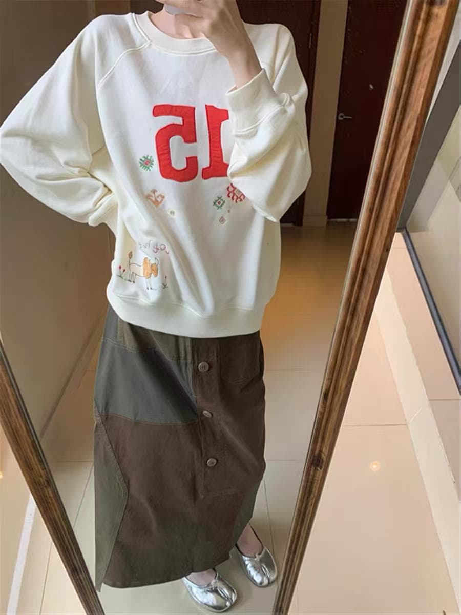 아메리칸 레트로 라운드 넥 풀오버 스웨트셔츠 여성 가을 새로운 루즈핏 느긋한 학원 스타일 캐주얼 다용도 없음 모자 의류 이미지 2