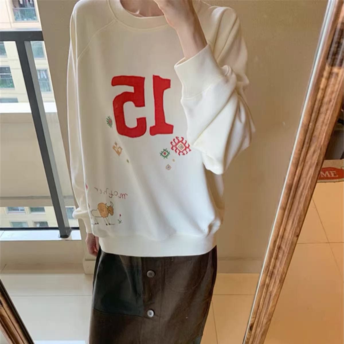 아메리칸 레트로 라운드 넥 풀오버 스웨트셔츠 여성 가을 새로운 루즈핏 느긋한 학원 스타일 캐주얼 다용도 없음 모자 의류 이미지 5
