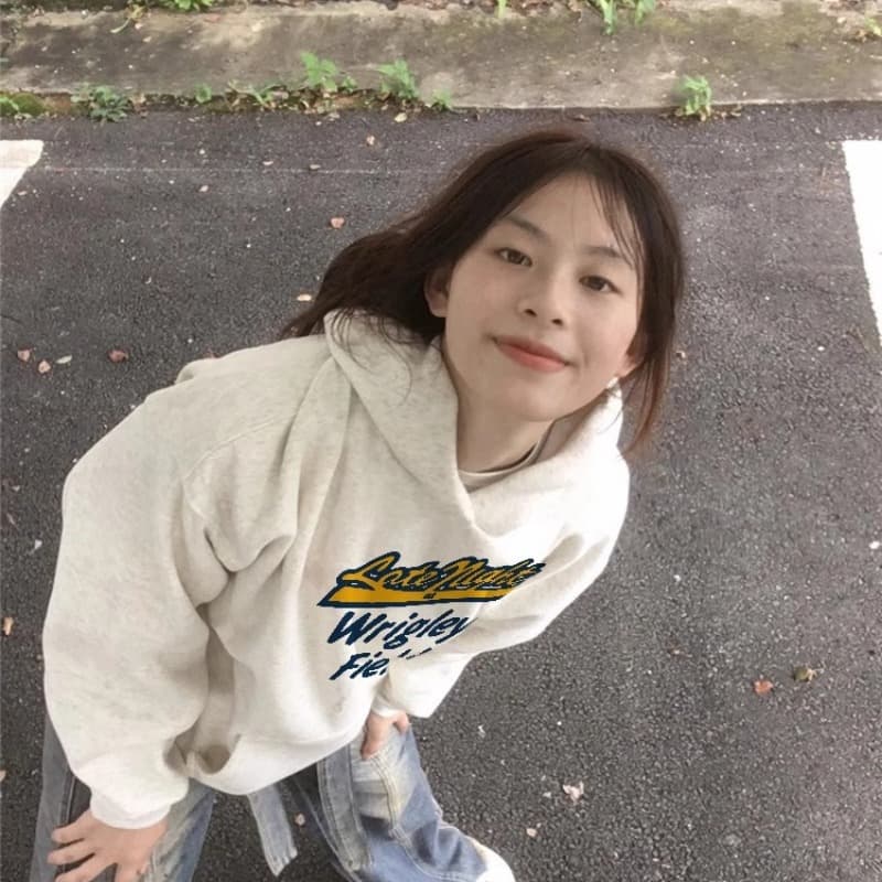 순면 가을 회색 알파벳 후드 티 스웨터 여성 2026 새로운 폭발 아메리칸 레트로 작은 키 루즈핏 재킷 이미지 5