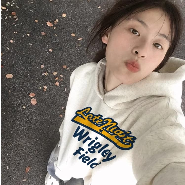 순면 가을 회색 알파벳 후드 티 스웨터 여성 2026 새로운 폭발 아메리칸 레트로 작은 키 루즈핏 재킷 상세 이미지 1