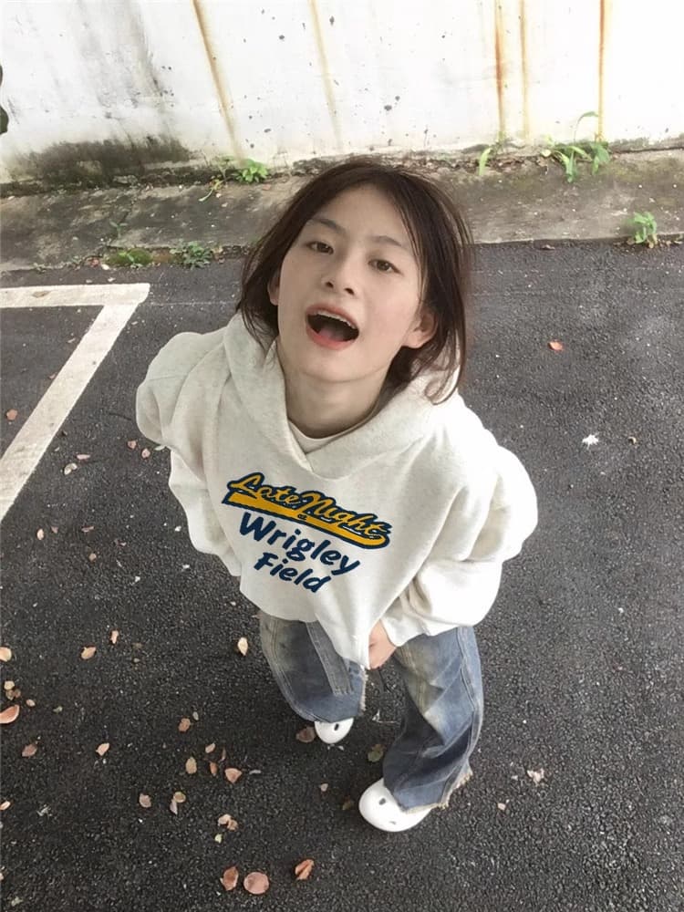 순면 가을 회색 알파벳 후드 티 스웨터 여성 2026 새로운 폭발 아메리칸 레트로 작은 키 루즈핏 재킷 상세 이미지 2