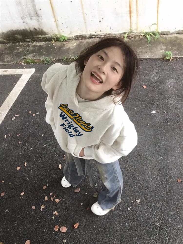 순면 가을 회색 알파벳 후드 티 스웨터 여성 2026 새로운 폭발 아메리칸 레트로 작은 키 루즈핏 재킷 상세 이미지 3